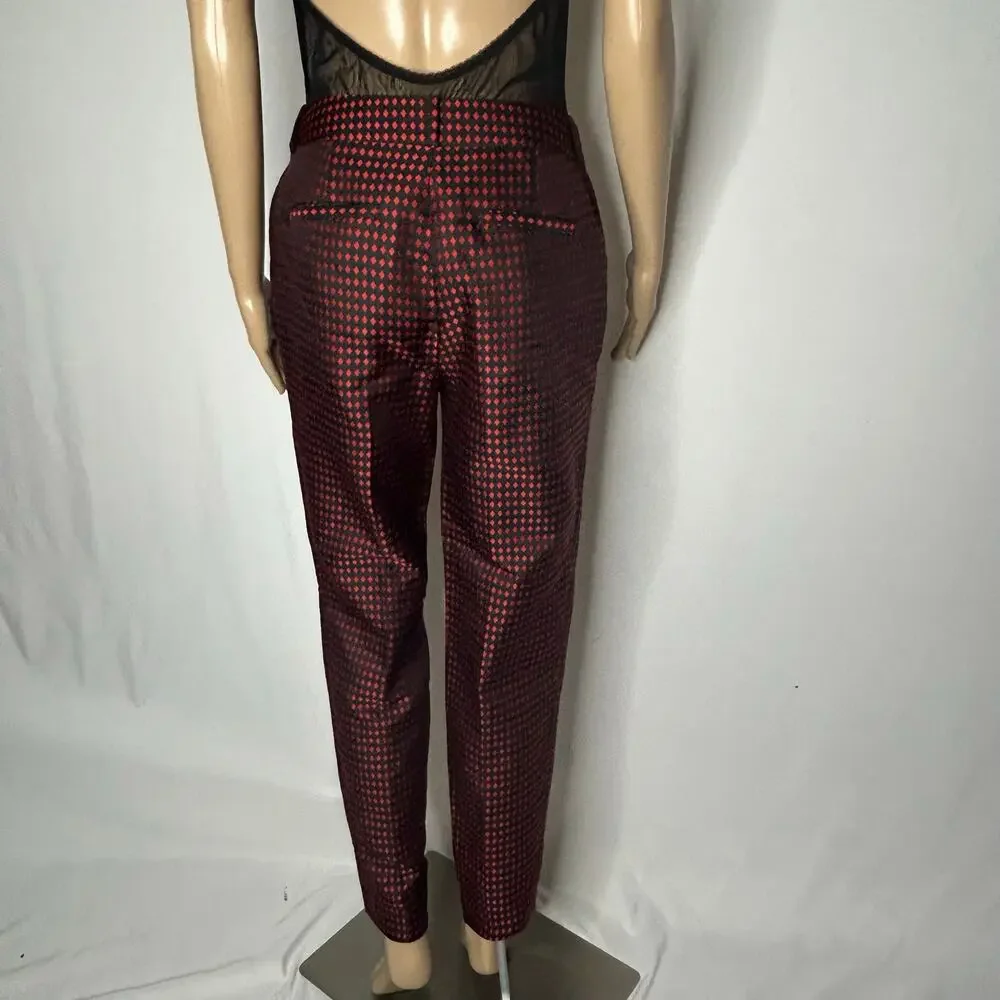 Kate Spade New York Red Black Diamond Jacquard Slim Ankle Pants